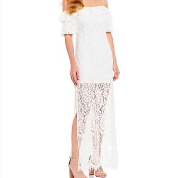 Wayf Ivory Off Shoulder Lace Maxi Dress